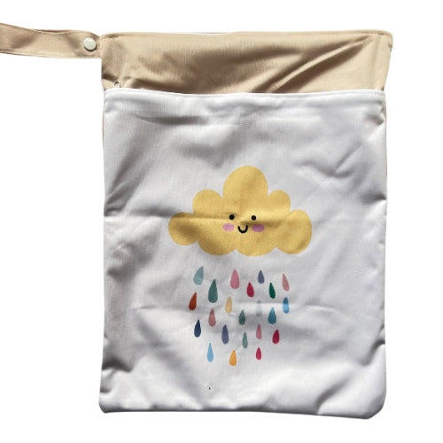 Wet bag with smiling cloud and colourful rain