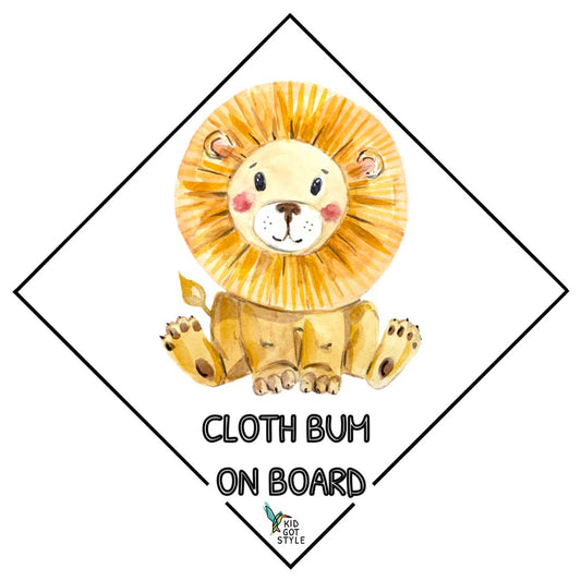 Cloth bum on board sticker with a lion