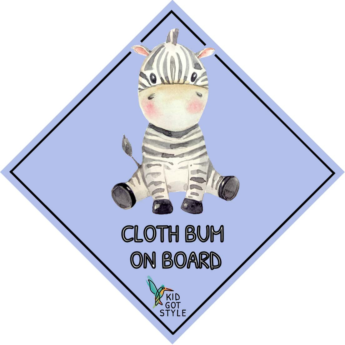 Blue cloth bum on board car sticker with a zebra