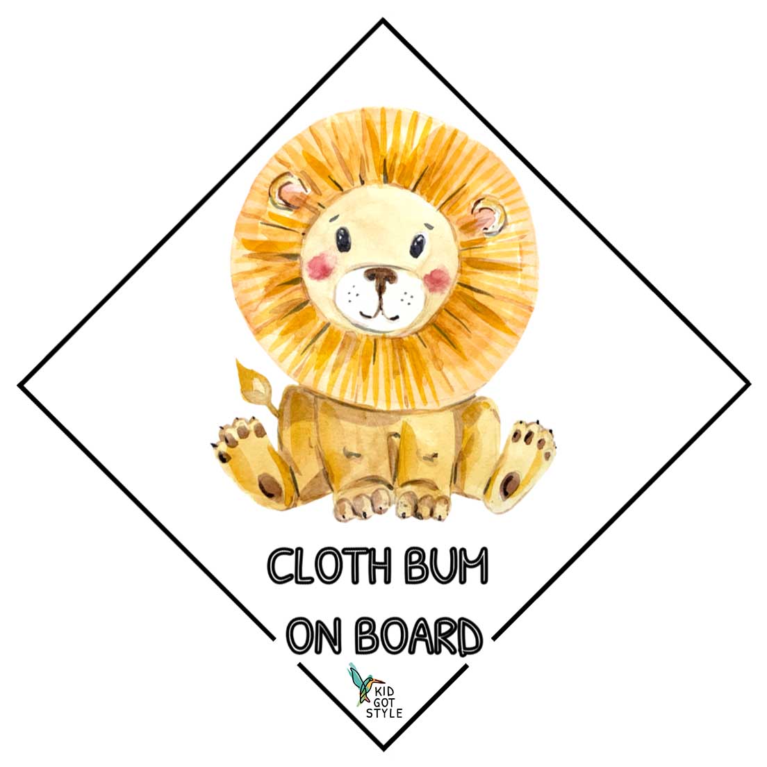 Cloth bum on board sticker with a lion