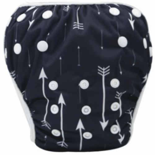 Black reusable swimming nappy with white arrows