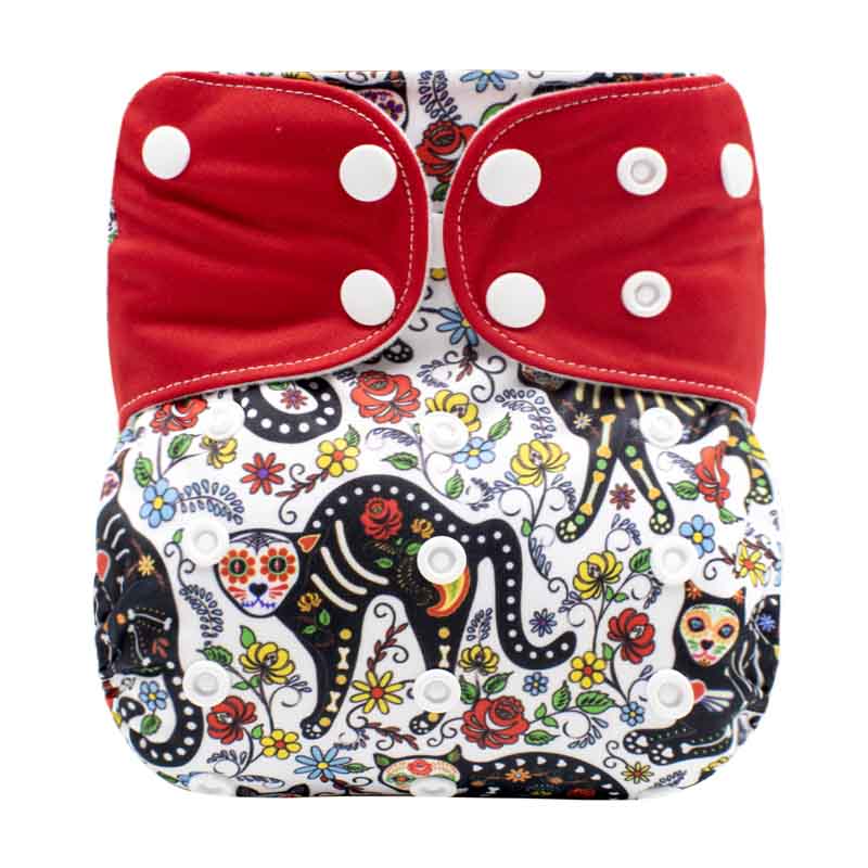 Sugar skull cloth diaper with red wings